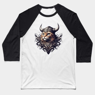 Funny Viking Warrior Cat Norse Mythology Anime Portrait Baseball T-Shirt